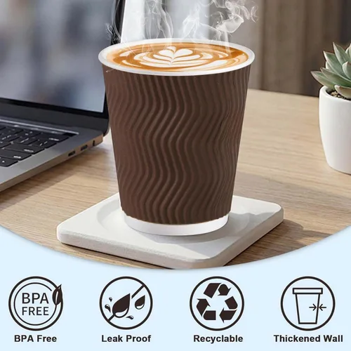 Miniatura 6 de Clawsoff Paquete de 150 tazas de café de 8 onzas, desechables, corrugado, aisladas, onduladas, de papel de pared, tazas de café de 8 onzas