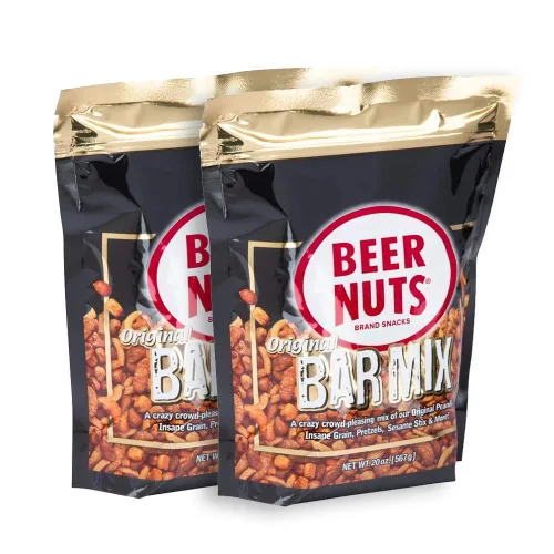BEER NUTS Original Bar Mix - Pretzels, Cheese Stix, Sesame Stix, Insane Grain - Bolsa resellable de 20 onzas (paquete de 2)
