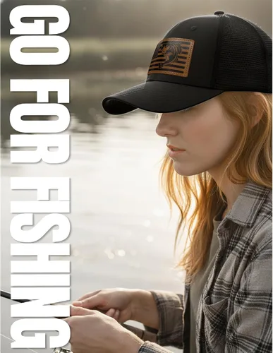 Miniatura 7 de Regalos de pesca para hombres y mujeres, sombrero único de camionero con bandera de pescador para pescador, el mejor regalo, negro/gris