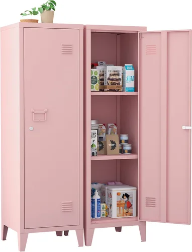 Miniatura 11 de Gabinete de almacenamiento de metal 35.4 "H Armario de almacenamiento con bloqueo Con 2 estantes y puertas ajustables, pequeño armario