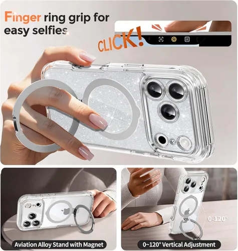 Miniatura 6 de Funda magnética de privacidad para iPhone 17 Pro Max [Cartulina con purpurina para bricolaje] [Soporte magnético invisible] Protector de pantalla