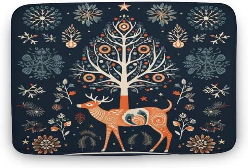 Miniatura 15 de Alfombra de baño con árbol de Navidad con ciervos en invierno, alfombra de baño vintage de terciopelo de Navidad, alfombra de baño para ducha