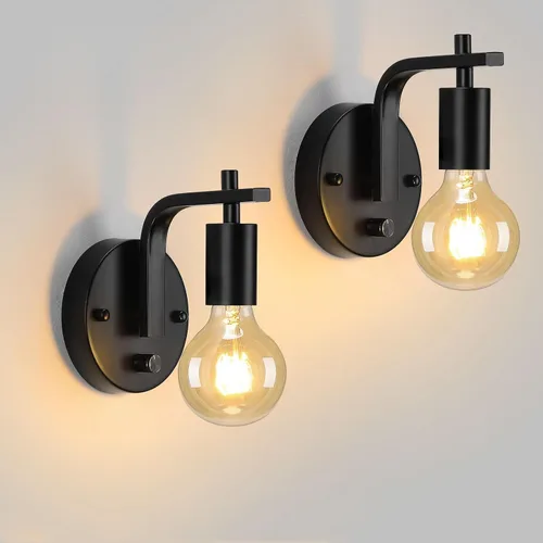 Miniatura 11 de Aplique de Pared Negro con Cadena de Tirar con Interruptor Luces de Pared Vintage E26 Lámpara de Pared Industrial Iluminación de Pared Retro