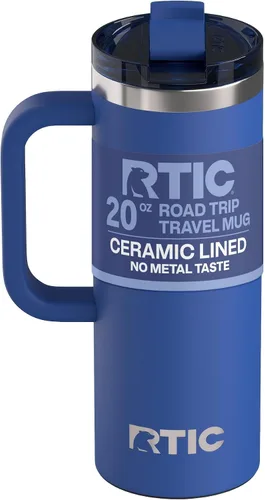Miniatura 42 de RTIC - Taza de viaje para viajes de 16oz con tapa y asa, forrada en cerámica, aislada, de acero inoxidable, metálica, de doble pared con aislamiento