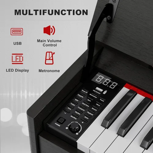 Miniatura 4 de UMOMO Piano digital de 88 teclas ponderadas con banco de piano dúo, teclado para principiantes, tamaño completo, martillo pesado, acción pesada