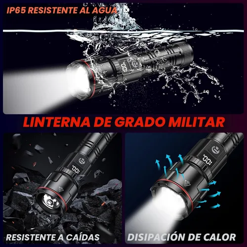 Miniatura 7 de RECHOO Paquete de 2 linternas recargables, linterna LED súper brillante de alto lúmenes con pantalla digital LCD, 3 modos de iluminación y luces
