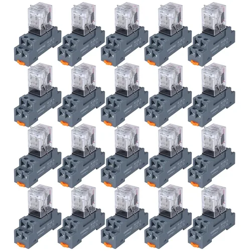 Miniatura 22 de Relé de potencia electromagnética, bobina de relé de CA de 8 pines de 10 amperios 110 V/120 V con base de enchufe, indicador LED, DPDT 2NO 2NC - 9