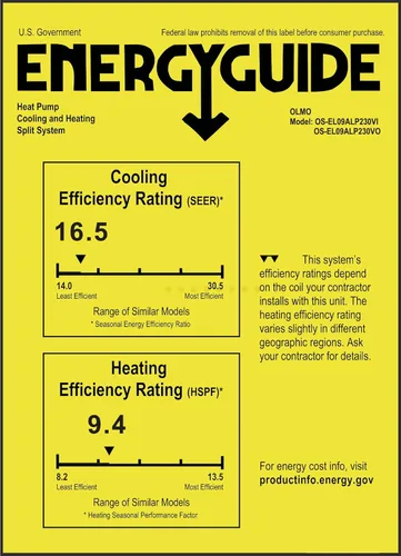 Miniatura 5 de OLMO Aire acondicionado y bomba de calor mini split sin conductos de 9,000 BTU 230V - Sistema inversor SEER2 18.5 - Montaje en pared refrigeración