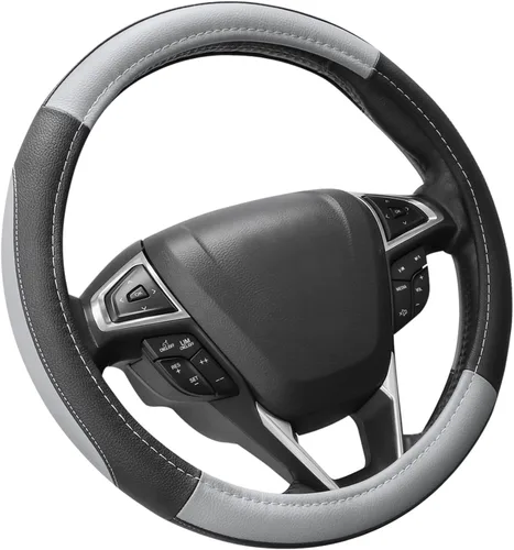 Miniatura 19 de SEG Direct Funda para volante de automóvil, tamaño mediano estándar de 14 1/2-15 pulgadas, embalaje no plegable, resistente, antideslizante, cuero