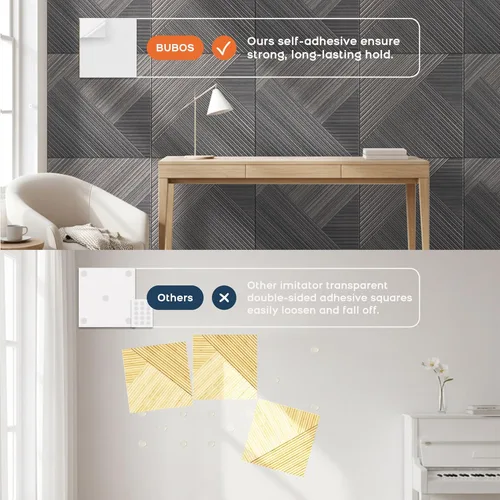 Miniatura 8 de BUBOS Paquete de 6 paneles de pared de madera acústica, paneles absorbentes de sonido de 23.6 x 23.6 pulgadas con respaldo adhesivo completo
