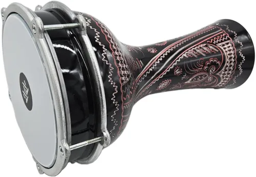 Miniatura 11 de Darbuka de aluminio de 16 '' de longitud, tambor Doumbek turco sintonizable de cabeza sintética de 8 pulgadas (grabado oscuro-azul)