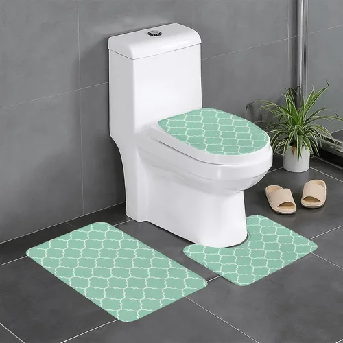 Miniatura 24 de Juego de 3 alfombras de baño con diseño de tulipanes rosados con fondo de madera, antideslizantes, con patrón de resorte, extra suaves y absorbentes