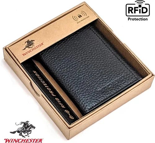 Miniatura 4 de Winchester Billeteras Trifold para hombres de cuero de vaca de grano completo bloqueo RFID con ventana de identificación cartera compacta