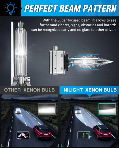 Miniatura 2 de Nilight Bombillas de xenón HID D1S para faros delanteros, bombilla D1S de 6000 K de haz alto y bajo de xenón de repuesto para automóviles de 12 V