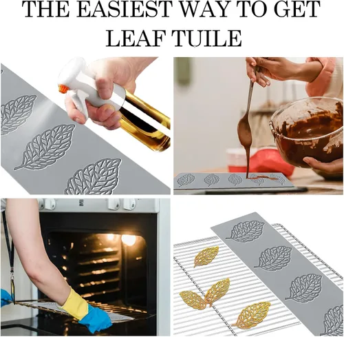 Miniatura 3 de Moldes de hojas de silicona (2 piezas) Juego de moldes de encaje para fondant Tuile con hojas múltiples huecos 3D moldes de chocolate para hornear