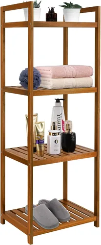 Utoplike Estante organizador de madera de teca, estantes de pie, unidades de almacenamiento de baño de 4 niveles para piso, cocina, oficina