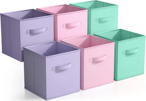Miniatura 19 de Sorbus Cubos de Almacenamiento Plegables - 6 Cestas de Tela para Organizar Despensa, Estante, Caja de Juguetes, Cubículo, Organizador de Armario