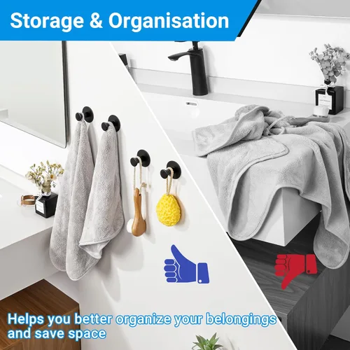 Miniatura 5 de SAYAYO Ganchos autoadhesivos para colgar, ganchos para colgar abrigos de pared, gancho negro mate para toallas para baños, gancho para pegar