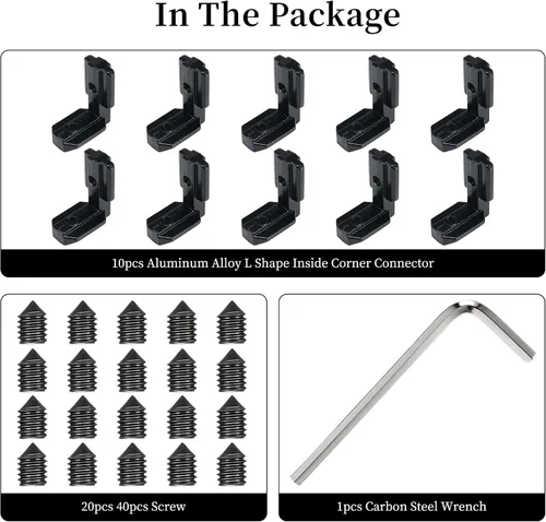 Miniatura 3 de BELLA BAYS 40Series 10Sets de conector interior negro en forma de L, conector de esquina oculta, accesorios de extrusión de aluminio 4040