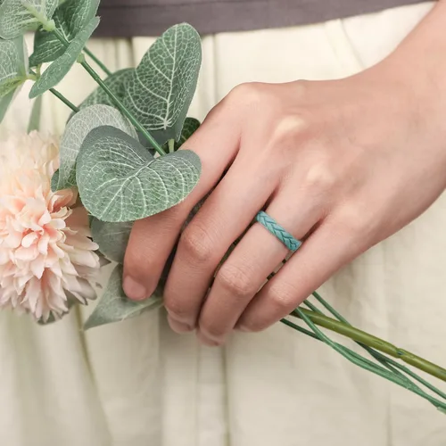 Miniatura 97 de Egnaro Anillos de boda de silicona para ella, conjuntos de novia de goma para mujer, bandas finas, diseño trenzado de hojas apilables con ranuras
