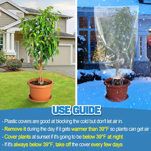 Miniatura 4 de ANPHSIN 6 piezas de película de invierno para plantas con cordón, cubierta de plástico de 35 x 59 pulgadas, protección contra congelación, bolsa