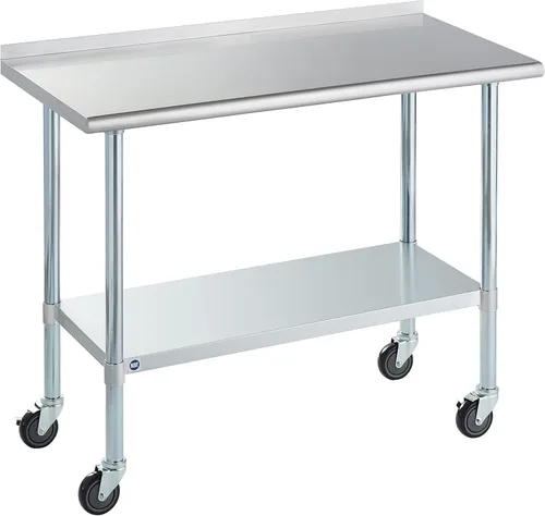 Miniatura 49 de Mesa de acero inoxidable para preparación y trabajo con protector contra salpicaduras, 24x72 pulgadas