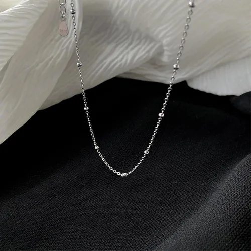 Miniatura 6 de LOVPEPY Gargantilla simple para mujer, plata de ley 925, delicado dije de cuentas satélite, cadena de clavícula, joyería minimalista, regalo