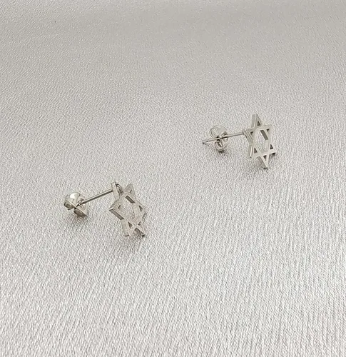 Miniatura 2 de Pendientes judíos de acero inoxidable con estrella de David