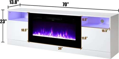 Miniatura 7 de AMERLIFE - Soporte de TV con chimenea, centro de entretenimiento con luz LED y chimenea eléctrica de 36 pulgadas, soporte de entretenimiento moderno