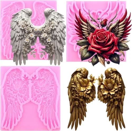 Miniatura 11 de Mujiang Juego de 4 moldes de silicona con alas de ángel para decoración de pasteles, chocolate y caramelo, resina Estilo a