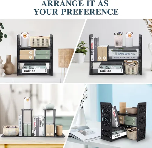Miniatura 4 de EARTHSON Estante organizador de escritorio, estantería expandible para escritorio, estantería de escritorio pequeña, mini estantes ajustables