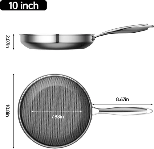 Miniatura 6 de Sartén antiadherente híbrida de 10 pulgadas, sartén antiadherente, sin PFAS PFOA PTFE, mango que se mantiene frío, apto para lavavajillas, apto