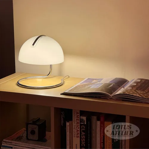 Miniatura 2 de Lámpara de mesa Lotus Atelier de cromo Bauhaus Lámpara de mesa retro de hongo para estética de habitación, iluminación moderna para dormitorio
