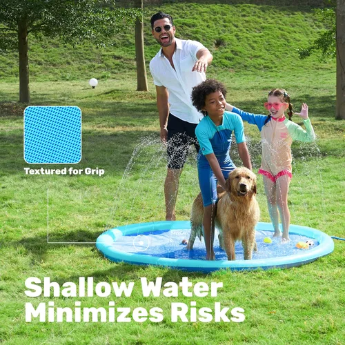 Miniatura 5 de SLOOSH Tapete antideslizante de 72 pulgadas para salpicaduras, juguetes de agua para exteriores, tapete de juego para niños y perros, regadera Azul