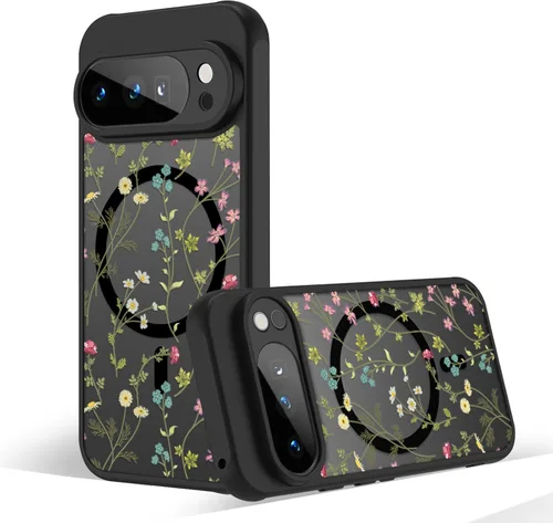Miniatura 66 de Funda magnética para Google Pixel 10A [Compatible con MagSafe] Funda con patrón floral de flores negras para mujeres y niñas, con borde de TPU Rama