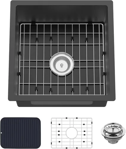 Miniatura 22 de Fregadero de cocina y bar negro de 12 x 16 pulgadas, pequeño tazón de acero inoxidable para montaje inferior, fregadero de cocina y bar, elección
