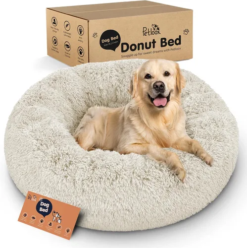 Miniatura 25 de Cama para perros con forma de dona, comodidad prémium para aliviar la ansiedad, diseño esponjoso y calmante con soporte ultra afelpado, acogedora