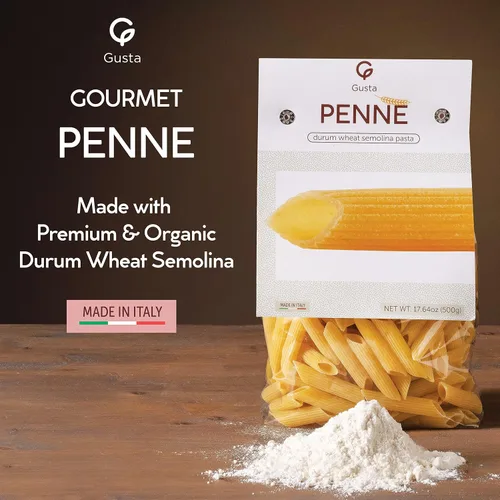 Miniatura 4 de Gusta Penne Rigate Pasta italiana de primera calidad de Italia - Pasta orgánica "Al Dente" de sémola de trigo duro, pasta gourmet y sin OMG