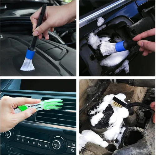 Miniatura 6 de HMPLL Kit de 10 piezas de detalles de automóvil, juego de cepillos de detalles de alta calidad que incluye 5 cepillos suaves para detallar el Azul
