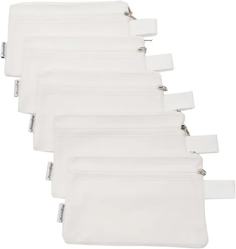 Miniatura 5 de bolsa de lona de 100% algodón, con cierre, bolsillo para maquillaje, celular, pluma/lapicera, 5 unidades, 16 onzas, Negro M