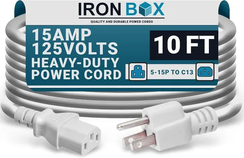 Miniatura 13 de IronBox Electric - Cable de alimentación de servicio pesado 5-15P a C13 - Cable de 3 clavijas 15A 125V 14/3 SJT para PC - Cable para computadora
