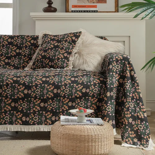 Miniatura 20 de vctops Fundas de sofá jacquard vintage para sofá seccional patrón de pájaros funda de sofá con flecos para perros fundas de sofá de dos plazas funda