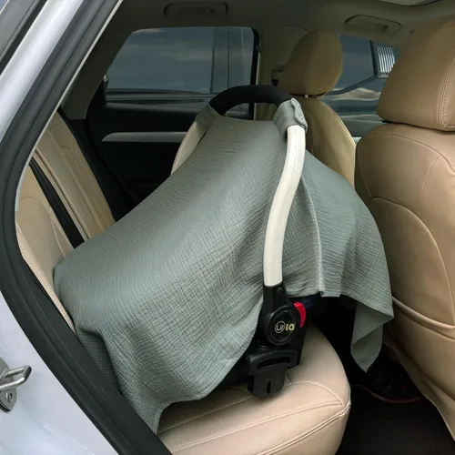 Miniatura 7 de Funda de asiento de automóvil 100% muselina de algodón para bebé, cubierta de toldo para asiento de automóvil, fundas de cochecito de ajuste Verde