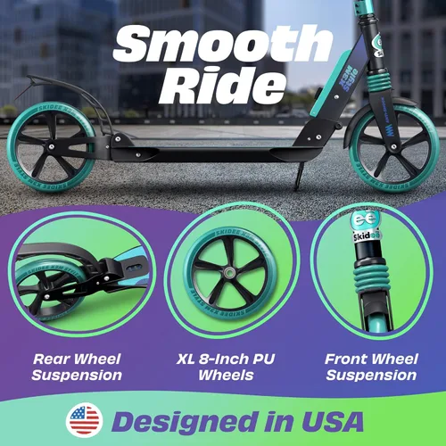 Miniatura 2 de SKIDEE Patinete para Adultos y Adolescentes, Altura Ajustable, Plegable, Ruedas Grandes, Ligero, Duradero, Suspensión Anti-Golpes, Hasta 220 Libras