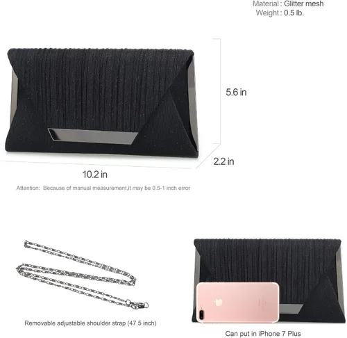 Miniatura 7 de AO ALI VICTORY Bolsos de mano con purpurina para mujer, bolsos de noche, embragues con solapa, sobre bolsos, bolsos grandes para bodas, fiestas