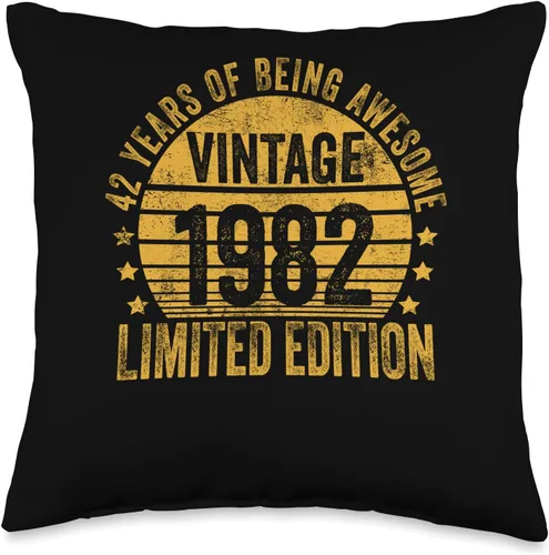 42 Year Old Vintage 1982 Limited Edition Bday Retro 42nd Birthday Gifts Men Women Throw Pillow, 16x16, Multicolor
