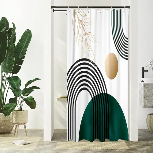 Aipon Cortina de ducha verde de mediados de siglo para baño, cortina de ducha abstracta de estilo bohemio, de tela moderna, impermeable, para baño