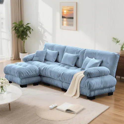 Miniatura 44 de SoarFlash Moderno sofá reclinable de terciopelo para sala de estar, sofá biplaza para apartamento, sofá de almacenamiento con marco de madera Azul