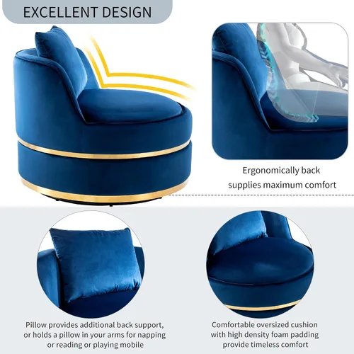 Miniatura 4 de Harper & Bright Designs Silla giratoria de 360 grados, moderna silla tapizada de terciopelo, silla suave con cojín de asiento para sala de estar
