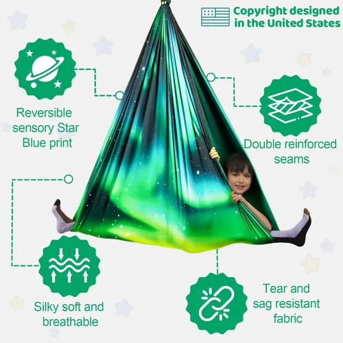 Miniatura 3 de HiCamer Columpio Sensorial de Doble Capa para Niños y Adultos Soporta hasta 300 libras Columpio de Terapia de Abrazo para Interiores y Exteriores